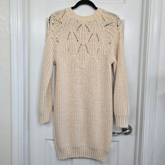 Women's Cream Knit Sweater Dress M Chucky Cozy Soft Minimalist Winter Layering - Picture 4 of 11